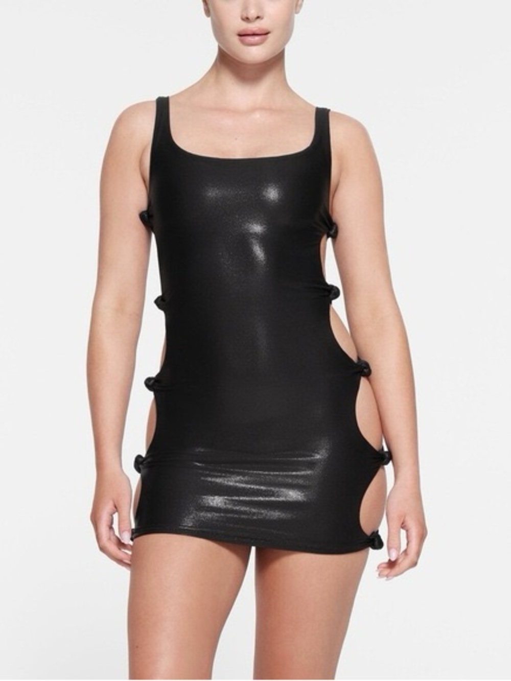 LIQUID SHINE SWIM KNOTTED TANK DRESS | ONYX
